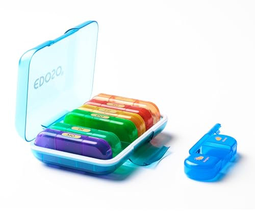 EDOSO Tablettenbox für 7 Tage | Pillendose 7 Behälter und 3 Fächer Morgen Mittag Abend | Staub- und Feuchtigkeitsfest | Medikamentenbox BPA-Frei | Große Fächer einfach zum Öffnen | Farbige Behälter