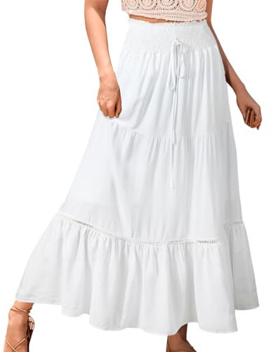 Genfien Gonna Donna Pieghettato Retro Maxi 2 in 1 Elegante Elastico Vita A-Linea Bohemien Sciolto Abiti da Spiaggia Vacanze Estate Casual