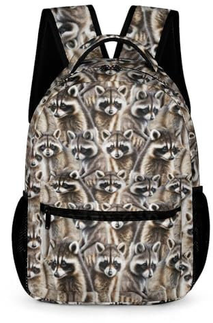 CaomeiWu Waschbär-Schulrucksack für Kinder, Mädchen, Jungen, 40,6 cm, Waschbär-Büchertasche, Schulrucksack für Studenten, Kinder, Waschbär Rucksack 1, 16 inches (H) x 12.6 inches (W) x 6 inches (D