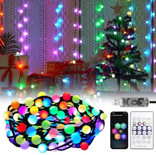 REYLAX Catena Luminosa Natale, 20 M 132 LED RGB Luci di Natale, Smart Luci Colorate Lucine USB con APP Telecomando, Impermeabile IP65 Luci Fatate Decorative per Interni ed Esterni, Giardino, Feste