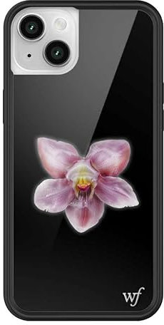 Wildflower Schutzhüllen – Orchidee, kompatibel mit Apple iPhone 14 Plus, Blumenmuster, Schwarz, Lila, minimalistisch, niedlich, trendig, schützender schwarzer Stoßfänger, 1,2 m Falltest-Zertifiziert,