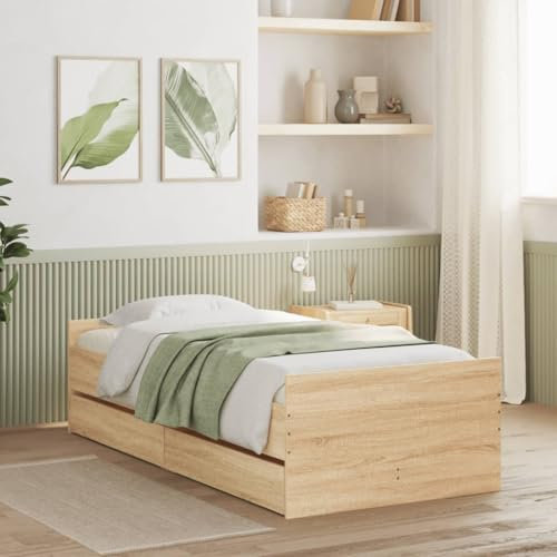Buzaza Bett mit Schubladen Jugendbett Stauraumbett Bed Frame Bedroom Furniture Bett Mit Schubladen Sonoma-Eiche 75x190 cm - 3207387