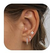 Dochais 3 Paar Silber Ohrringe Set - 14K Vergoldete Creolen, Hypoallergene Klein Hoop Earrings, Zirkonia Schlafen Knorpel Ohrstecker für Damen Herren