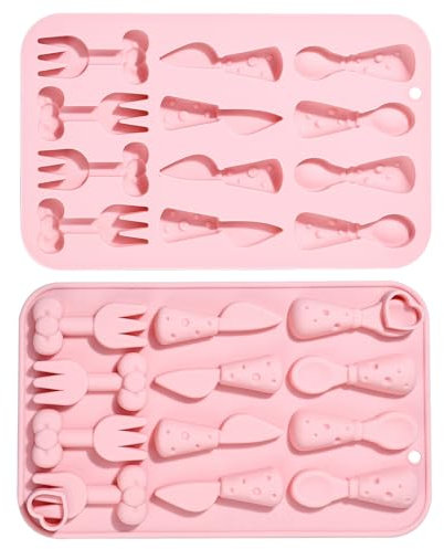 UR URLIFEHALL Lot de 2 moules en silicone réutilisables en forme de cuillère, fourchette, couteau, chocolat pour fondant, glaçons, bonbons, biscuits