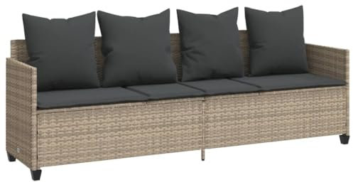 Makastle 4-Sitzer Sofa mit Kissen, Garten Schlafsofa Gartenliege Outdoor Sofa Couch Liege Sonnenliege Terrassenliege, Verstellbare Rückenlehne, Hellgrau Poly Rattan