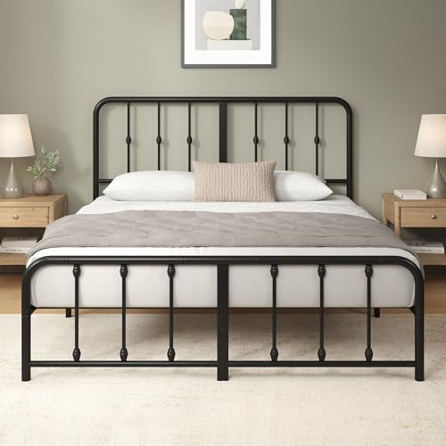 ZINUS Florence Double Bed Frame – Bed 135x190 cm – 35 cm Height –Metal Bed Frame with Headboard and Footboard – Platform bed with steel slat support – Clearance under the bed - Easy Assembly – Black