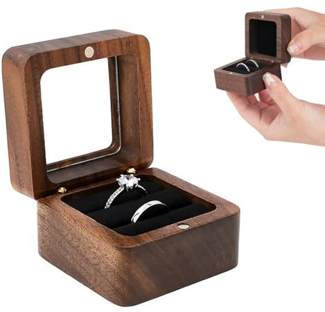 Jsleid Scatola Per Fedi Nuziali In Legno, Scatola Portagioie In Noce, Legno Scatola Per Fedi Nuziali, Elegante Scatole Per Gioielli Per La Proposta, Matrimonio, Anniversario