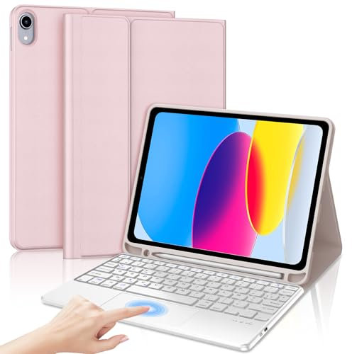 SENGBIRCH Couqe pour iPad 11 ème (11, 2022) avec pavé Tactile Clavier - AZERTY Français Trackpad Clavier Détachable sans Fil Bluetooth, Étui pour iPad 10th 10.9 Pouces, Rosa Chair