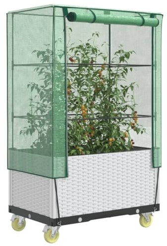 Xichuzi Hochbeet mit Aufsatz und Rollen Rattan-Optik 80x50x182 cm, Palettenrahmen, Hochteich, Gemüsebeet, Kräuterregal Balkon, Blumenbeet, Kräuterspirale, Tomatenbeet, Pflanzhochbeet - 4015850