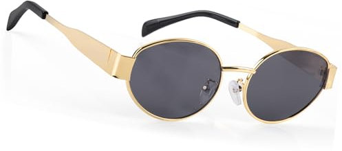 MEGAVOW Retro Oval Sonnenbrille Damen Herren, Trendy Classic Metallrahmen Steampunk Brille Sonnenbrillen UV400 Schutz Rave Brille