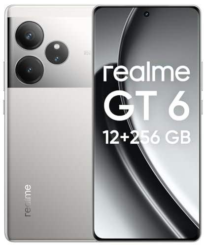 realme GT6 Smartphone, 5G móvil 12+256 GB, Snapdragon 8s Gen 3, Pantalla Ultra Brillante de 6000nit, 50MP+50MP+8MP Cámara, teléfono, 5500mAh Batería, sin Adaptador, Plata Fluido