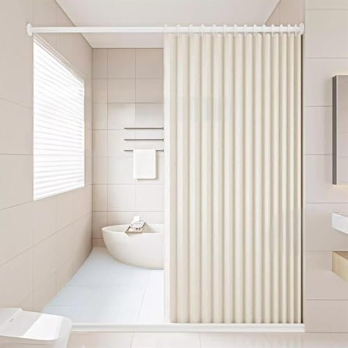 Icegrey Rideau de Douche Magnétique Pliable et imperméable avec Crochets, Séparation Humide et sèche, Rideaux de Douche en Polyester Lin très résistants pour Salle de Bain, Beige, 80x200cm