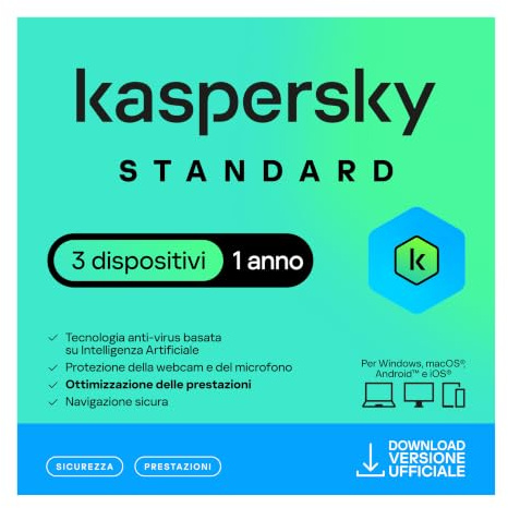 nextradeitalia Kaspersky Standard/ANTIVIRUS 2025 PC/Mac/Android/iOS -1 Anno- 3 DISPOSITIVI