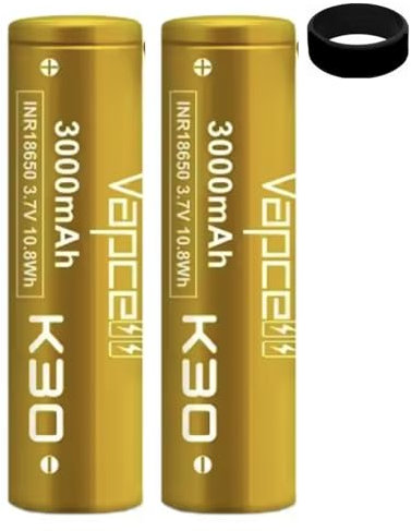 18650 K30 3000mAh 15A Gold Rechargeable Battery Compatible With Vapcell Works With E Cigarettes Vape Sub Ohm Kit No Nicotine (2 Pack)