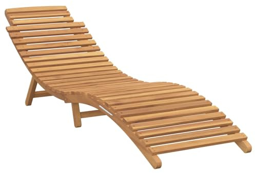 vidaXL Sun Lounger Folding Brown 198 x 55 x 58.5 cm Solid Teak Wood, Garden and Terrace, Modern Teak Sun Lounger, Outdoor Relaxation Chair, Folding Patio, Comfortable Furniture