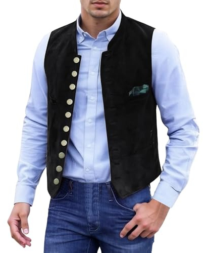 EQWIGKEIT Chaleco tradicional para hombre, sin mangas, cuello alto, corte ajustado, Oktoberfest, traje regional, boda, negocio