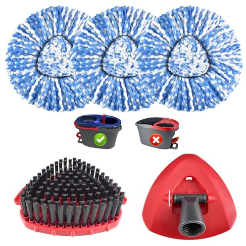 Mop Heads Replacements for O Ceda,Mop Replace Head for Ocedar Rinseclean 2 Tank,Microfiber Mop Refills,Include 3 Spin Mop Replacement Head 1 Scrub Brush 1 Mop Base Machine Washable & Easy to Replace