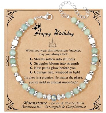 Mondstein Amazonit Armband Damen – Verstellbares Edelstein Perlenarmband, Handgefertigtes Naturstein Armband, Glücksarmband Schutz – Geburtstagsgeschenk für Frauen Mutter Tochter Schwester Freundin