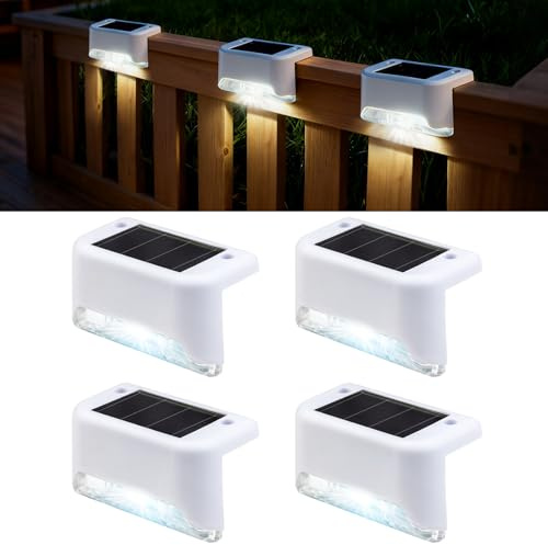 Jindaaudio Luci Solari per Gradini da Giardino, Confezione da 4 Luci LED Bianche Fredde, Impermeabili per Esterno, Stile Moderno, Alimentate a Energia Solare per Gradini, Recinzioni, Vialetti, Classe