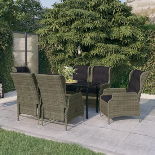 Bucmath 7-TLG. Garten-Essgruppe Braun, PE-Rattan, Glasplatte, verstellbare Stühle, Outdoor-Möbel für Terrasse, Balkon, Garten, Essbereich, wetterfest, pflegeleicht