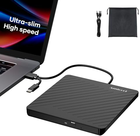 Amicool Masterizzatore esterno USB-C USB 3.0 CD/DVD +/-RW, lettore DVD portatile ultra sottile per Mac iMac MacBook, Windows 11/10/8 Linux, unità ottica per computer desktop e computer