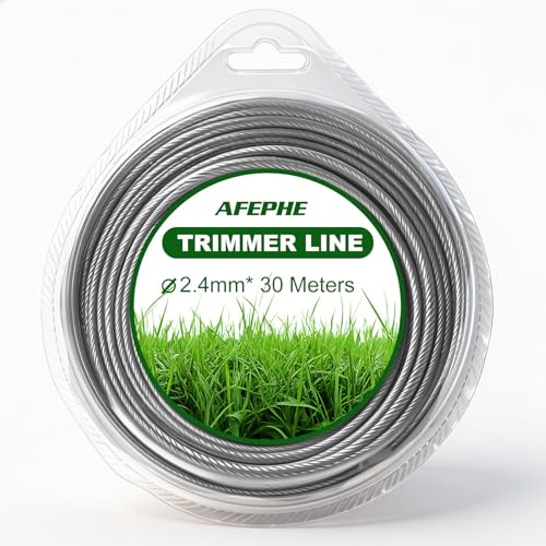 Trimmerfaden Mähfaden 2,4 mm Stahldraht, 30M Rasentrimmer Mähfaden Freischneider für Rasentrimmer Faden