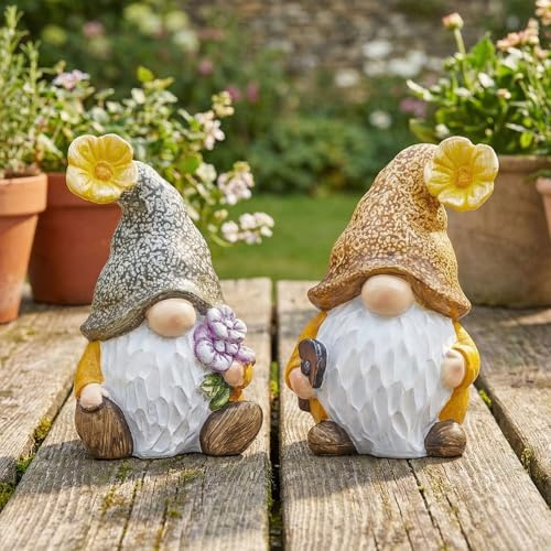 levandeo 2er Set Deko Figuren Wichtel H20cm Gartenzwerg Kunstharz Gartendeko Tischdeko Aufsteller Wohndeko Zwerg