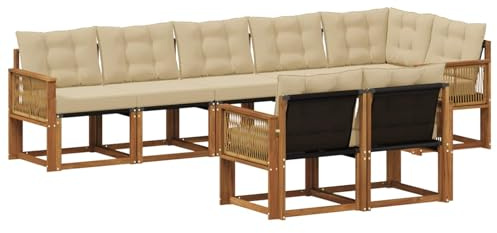 vidaXL Outdoor-Sofagarnitur mit Kissen 8 pcs Natur und Beige, Garten Loungemöbel, modernes Ecksofa, robust Sitzgruppe, Terrassenmöbel für Komfort