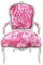 Casa Padrino Barock Salon Stuhl Pink Velour Stoff/Silber - Antik Design Möbel