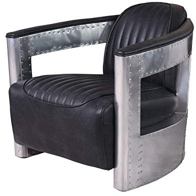 Fliegersessel Echtleder Alu schwarz Sessel Vintage Ledersessel gepolstert Retro Armlehnsessel ovl211 Palazzo Exklusiv