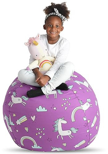 Creative QT Stuffed Animal Storage Bean Bag Chair - Stuff 'n Sit Organization for Kids Toy Storage - Large Size (33, Unicorn)