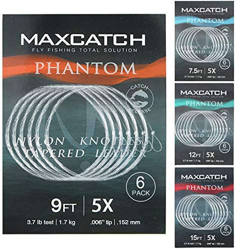 MAXIMUMCATCH Fliegenfischen Vorfach mit Schlaufe, 6 Stück pro Packung, 7,5/9/12/15ft, 0X-7X, klar, Nylon, Tapered Leader (9ft, 3X(6 Stück))