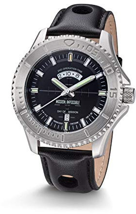 Kronsegler Mission Impossible H3 Tritium Uhr Stahl-Schwarz Lederband Schwarz