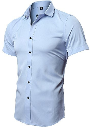 INFLATION T-shirt Élastique Hommes, Chemise Manches Courtes, Taille ajustée, T-shirt en Fibre de Bambou pour homme, Bleu Ciel., 41 (Épaule 47CM, Poitrine 108CM)