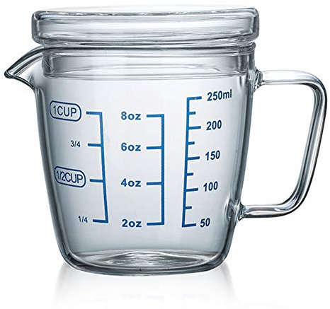TAMUME 250ml Brocca di Misurazione del Vetro Microonde Misurino con Coperchio Dosatori (250ML)