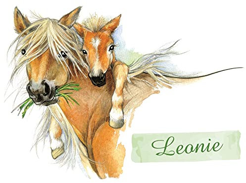 GRAZDesign Wandtattoo Pferd & Fohlen | personalisiert mit Namen | Wandtattoo Kinderzimmer Mädchen | Wandsticker Pferdekopf braun | Deko Wanddeko selbstklebend, 79x57cm
