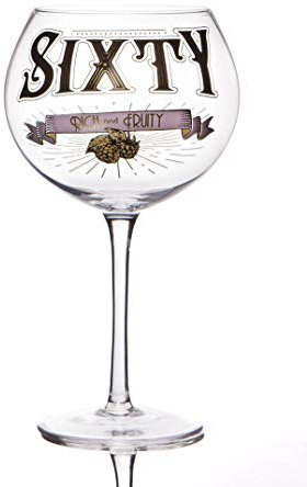 Boxer Gifts GWG360 Age ‘Sixty – Rich and Fruity’ Prohibition Style Gin Bloom Glass | Glassware Perfect for a 60th Birthday | Packaged in a Vintage Gift Box, 500 milliliters, Transparent