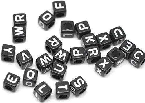 500 Stück Acrylperlen Buchstabenwürfel 6x6mm schwarz mit 3,5mm Loch - eckig, Buchstaben Buchstabenperlen aus Acryl im zufälligen Mixzum basteln Halskette Armband (schwarz, 500)