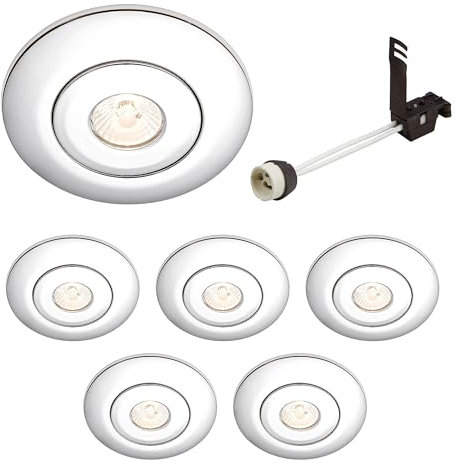 National Lighting Spotlight Hole Converter, Recessed Chrome Ceiling Lights, GU10 Halogen or LED, Dimmable Downlights Conversion Kit 65mm-125mm IP20 Rated - Pack of 6