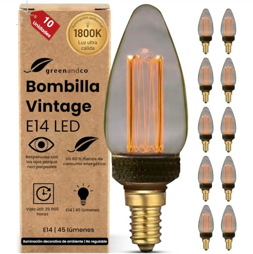 greenandco 10x Decorative LED Vintage Light Bulb | E14 C35 | Smoke | 2W 45lm | 1800K Extra Warm White | 320° | 230V | Flicker Free | Not Dimmable