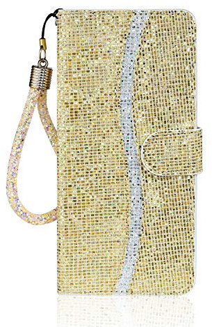 LUCASI iPhone 11 Pro Max Hülle,Handyhülle 11 Pro Max,Glitzer Pailletten Muster PU Leder Flip Case,mit [Kartenfächer][Magnetisch] [Standfunktion],Gold