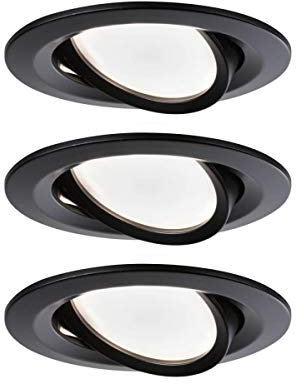 Paulmann 94471 Nova LED Einbauleuchte 3er Set Coin schwenkbar Warmweiß rund incl. 3x6,5 Watt Einbaustrahler Schwarz matt Spot Alu Einbaulampe 2700 K Coi
