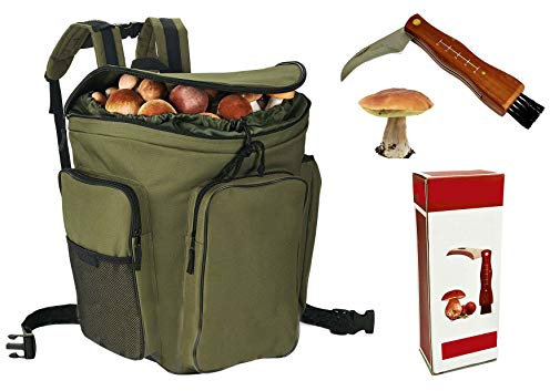 Coltello + Cesto zaino in vimini porta funghi verde gerla cesta montagna raccolta funghi cm. 41x28,5 x38,5h