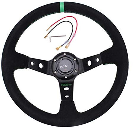 iSpchen Sportlenkrad Auto Rennlenkrad Sport Lenkräder, 6 Bolt Rally/Drift/Race/Drifting Racing Motorsport Lenkrad Universal 13 Zoll Wildleder Leder Lenkrad Rennsport,Grün