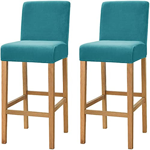 Dimatic Samt Plüsch Stuhl Abdeckung Theke Pub Bar Hocker Stuhl Slipcover für Esszimmer Cafe Barhocker Slipcover Möbelschutz Anti-Rutsch-Bezug mit elastischem Boden, 2er Set, Türkis