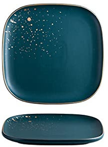 Vajilla Completa Placas de cena porcelana Elegante Matte Gold Rim Square Sirviendo Plaltes para Pastel de Pastel de Postres y Placas de Aperitivo Green Vajilla ( Color : Dark Green , Size : 8inch )