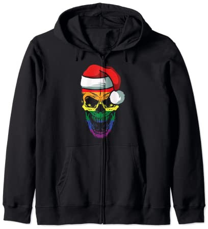 Regenbogen-Totenkopf-Mütze, Weihnachtsmann-Mütze, LGBT-Q Gay Pride X-Mas Kapuzenjacke