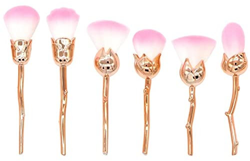 Eljjhah Lot de 6 pinceaux de maquillage en forme de fleur Rose doré