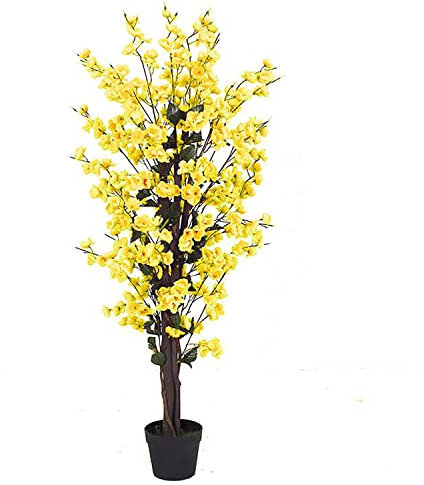 Leaf Design UK Arbre à Fleurs Artificiel réaliste Jaune torsadé 120 cm