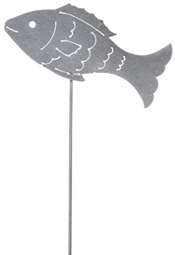 B2S BACK2SEASON Fisch am Stab Stecker grau Metall Teich-Deko Garten Beetstecker Gartenstecker Made in Europa H=57 cm
